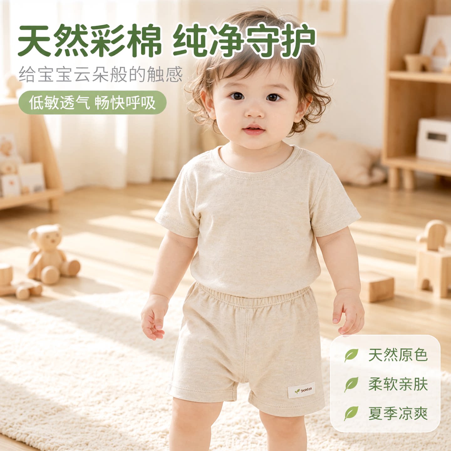 绿典彩棉童装宝宝短裤夏季薄款夏