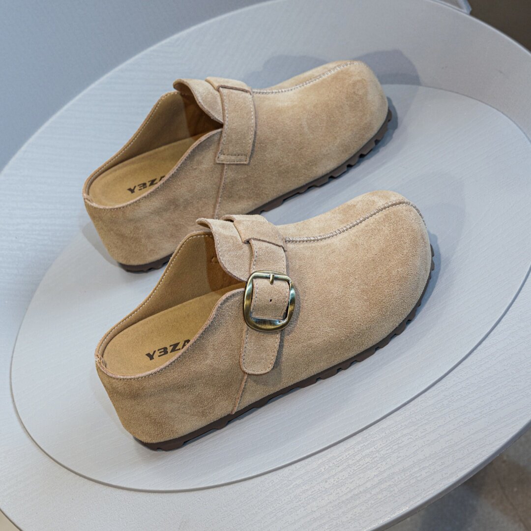 周雨彤同款厚底勃肯鞋女2026春季新款外穿一脚蹬真皮复古包头拖鞋