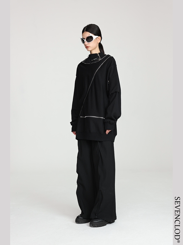 SEVENCLOD22FW高领套头宽松圆领多拉链机能长袖卫衣thesoloist