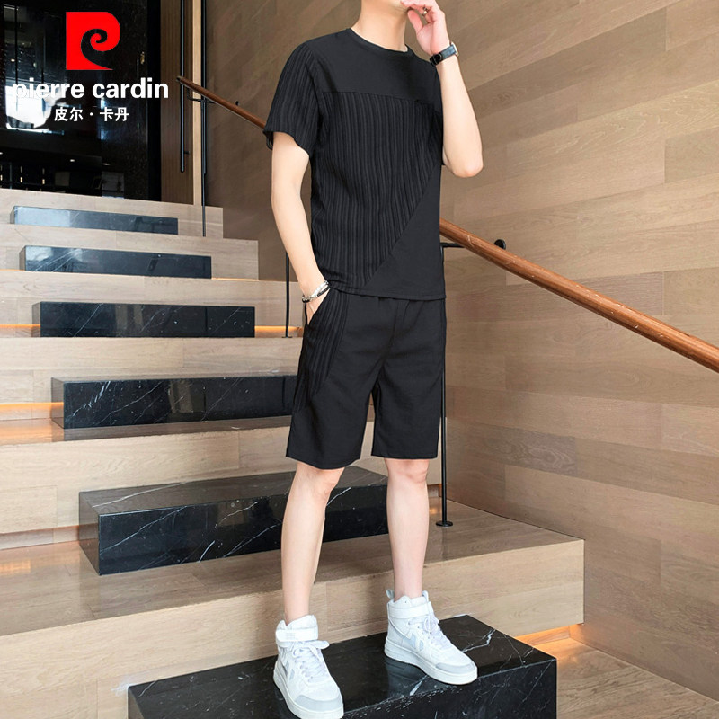 皮尔卡丹男士运动套装夏季休闲潮流搭配帅气短袖短裤冰丝男装一套