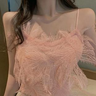 小吊带背心女外穿内搭上衣潮 超仙设计感流苏羽毛短款 2024夏季 新款