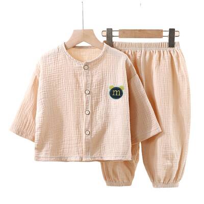 儿童薄款纯棉纱布睡衣夏季女童家居服套装男童宝宝长袖空调服春秋 — 7