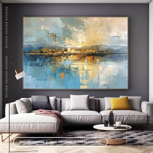大芬村手绘油画抽象大海风景印象客厅装饰画横版卧室挂画肌理壁画