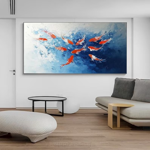 大芬村手绘油画抽象年年有余锦鲤客厅装饰画办公室好寓意轻奢挂画