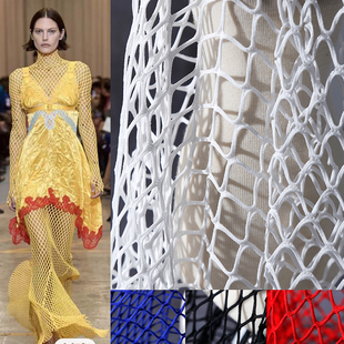 立体大网眼布料 加厚镂空粗大格子菱形鱼网格服装设计师创意面料
