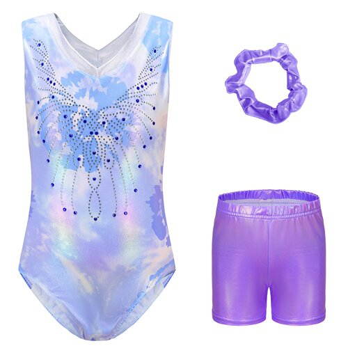 Amazon儿童体操服渐变贴钻芭蕾舞练功服连体衣 +短裤 Leotard