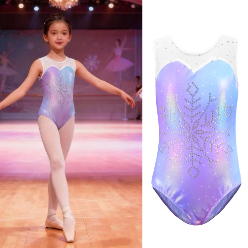 儿童雪花烫金芭蕾练功服女童无袖体操服春秋连体服Girl Leotard
