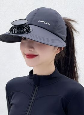 成人夏季太阳能充电带风扇帽子男女士透气网眼防晒户外遮阳鸭舌帽