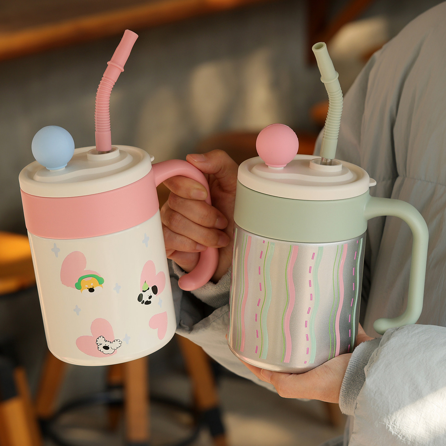 吸管保温杯带手柄办公室陶瓷内胆水杯女士高颜值2026新款泡茶杯子