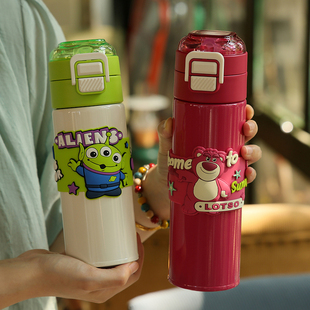 希乐保温杯女学生草莓熊水杯316不锈钢男孩上学专用儿童双饮杯子