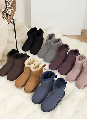 澳洲EVERAU宝藏少女蝴蝶结雪地靴羊皮毛一体保暖防滑防泼水EA3005