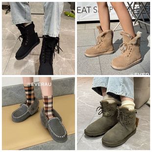 清仓EVERAU羊皮毛一体雪地靴冬季 加厚保暖中筒羊毛马丁靴女5015