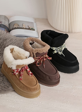 澳洲EVERAU雪地靴增高防水台羊毛内里系带厚底翻毛雪地靴EA3011
