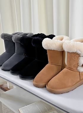 EVERAU鞋类澳洲2025中筒牛角扣雪地靴女纯羊毛保暖懒人毛毛拖防滑