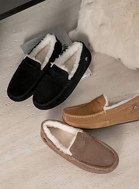 EVERAU乐福鞋年男秋冬新款羊毛保暖加绒防水防滑棉鞋豆豆鞋1022