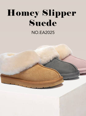 EVERAU澳洲羊皮毛一体棉拖男女同款家居鞋懒人鞋包头雪地靴EA2025