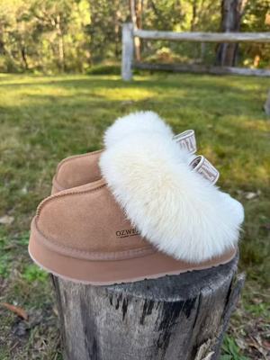 ozwear澳洲2025新款厚底弹力带包头拖鞋毛毛弹力织带保暖包头拖鞋