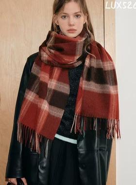澳洲AUSLUX冬季撞色格子100%澳毛围巾保暖情侣羊毛围巾LUX526D