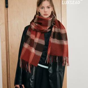 澳洲AUSLUX冬季撞色格子100%澳毛围巾保暖情侣羊毛围巾LUX526D