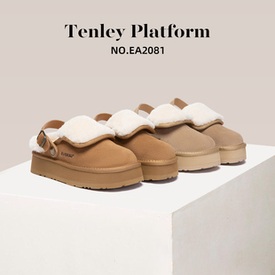 澳洲EVERAU毛绒雪地靴包头拖女冬厚底加绒勃肯鞋 2081 保暖外穿棉鞋