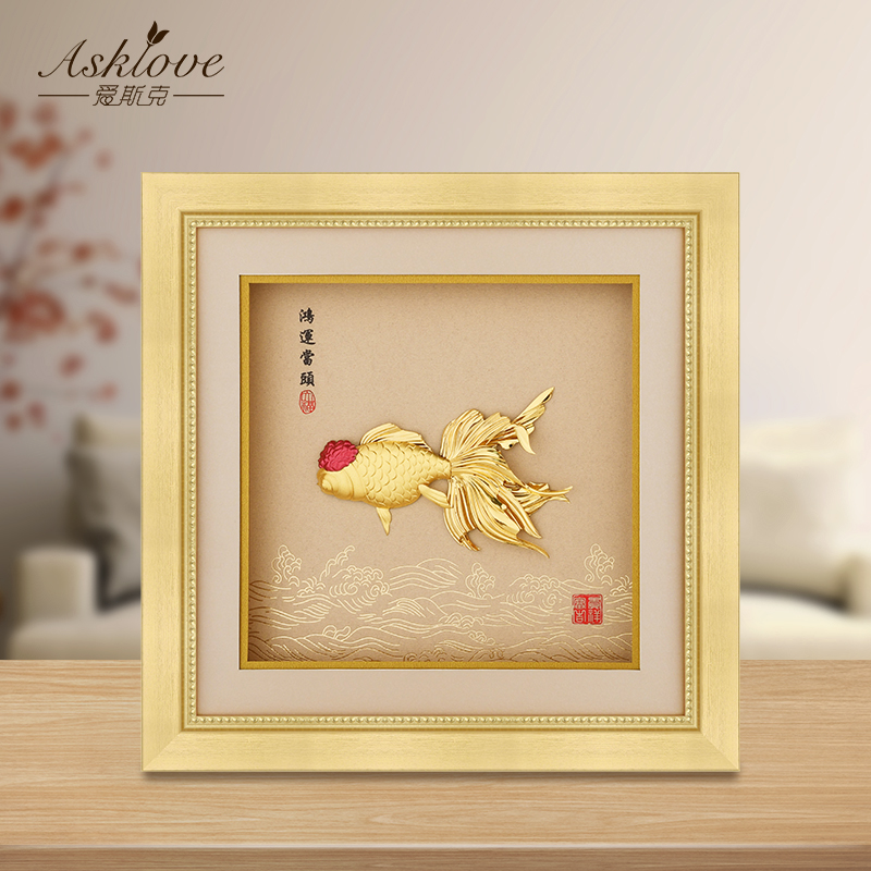 爱斯克金箔画鸿运当头桌面摆件家居客厅装饰品办公室开业乔迁礼品
