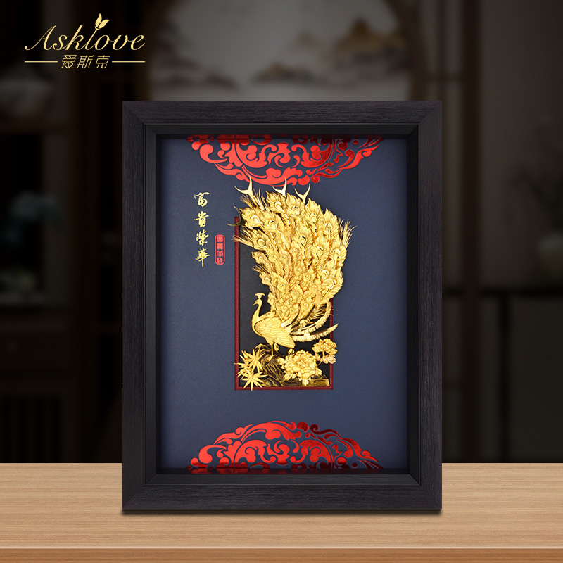 金箔画富贵荣华孔雀订婚礼物新婚送新娘创意家居客厅装饰工艺品图片
