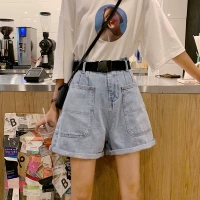 Quần jean nữ mùa hè 2019 phiên bản mới của Hàn Quốc có cạp cao buông lửng mỏng cuộn rộng túi quần ống rộng - Quần jean thời trang nữ 2021
