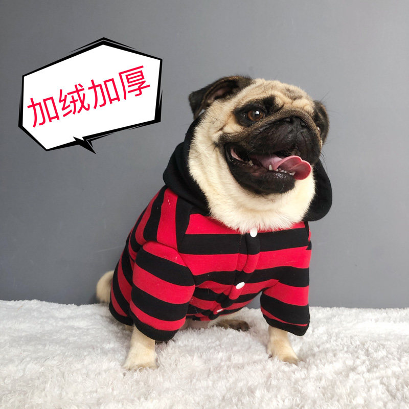巴哥犬衣服秋冬加绒加厚狗狗衣服条纹棉衣法国斗牛犬胖狗衣服冬季
