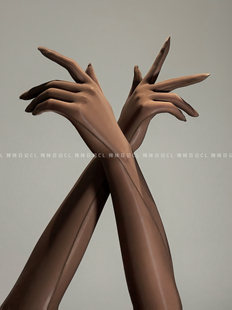 辣妹日记CL「滑」超滑高密油亮巧克力丝袜分指手套性感黑丝cos女