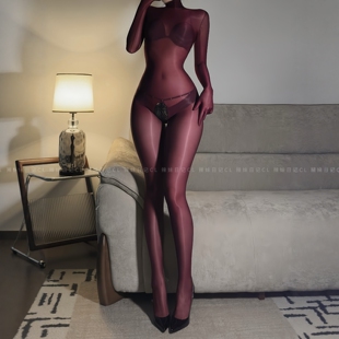 辣妹日记CL「笼纱」全包安可拉红连体衣性感长袖丝滑油亮紧身衣女