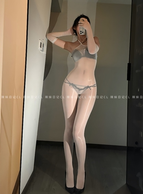 辣妹日记CL「墨心」交叉挂脖连体衣女高级性感长袖丝滑油亮紧身衣