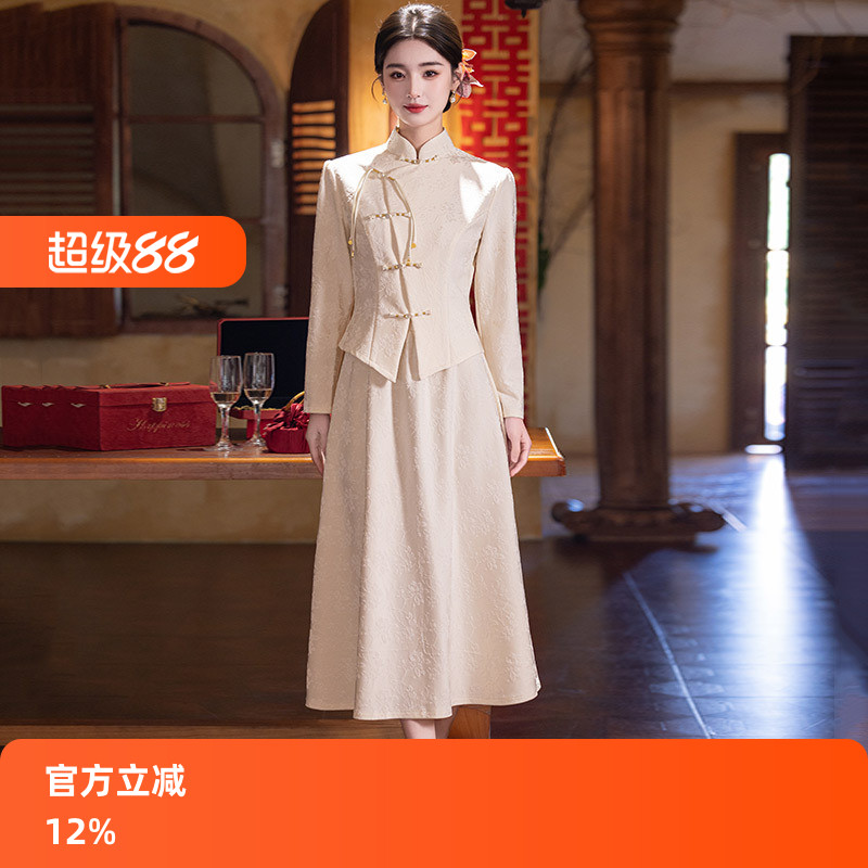 新中式改良秋季长袖旗袍上衣2025新款年轻款女中国风两件套装春秋