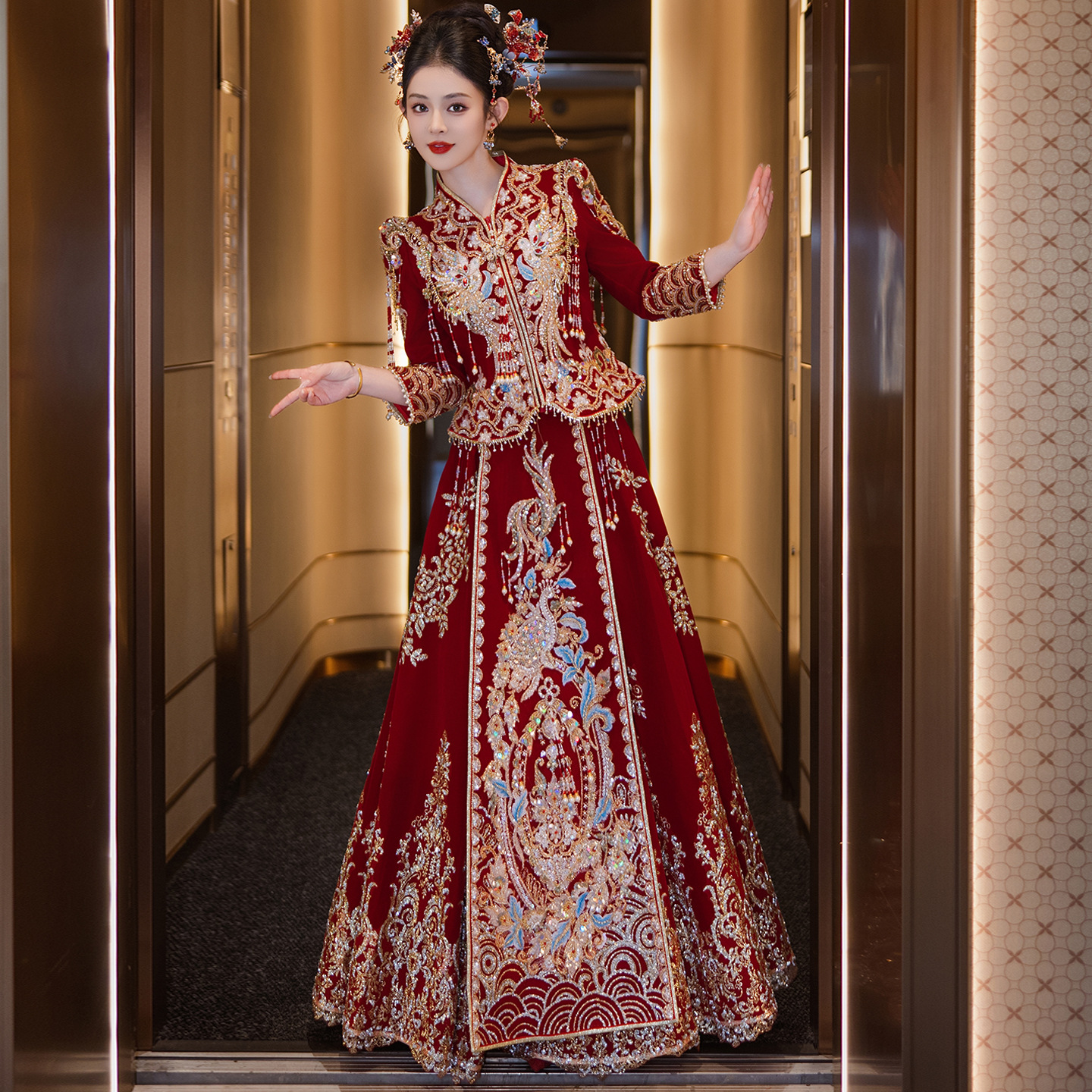 华彩丝绒秀禾服2025新款重工新娘结婚礼服新中式婚服嫁衣显瘦礼服