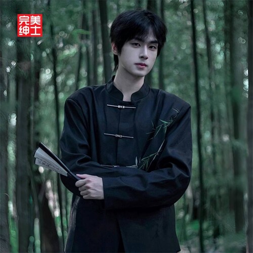春秋季短款纯色青年小码男装小个子修身西装外套帅气休闲围棋服男