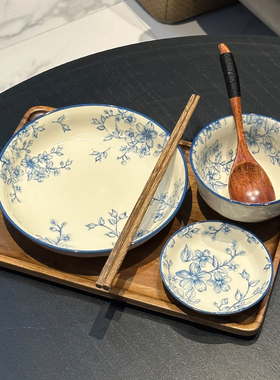 ENO创意陶瓷餐具套装釉下彩盘碗碟套装一人食餐盘套装家用
