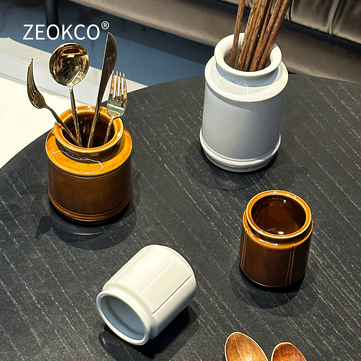 ZEOKCO陶瓷沥水筷子筒简约收纳筒
