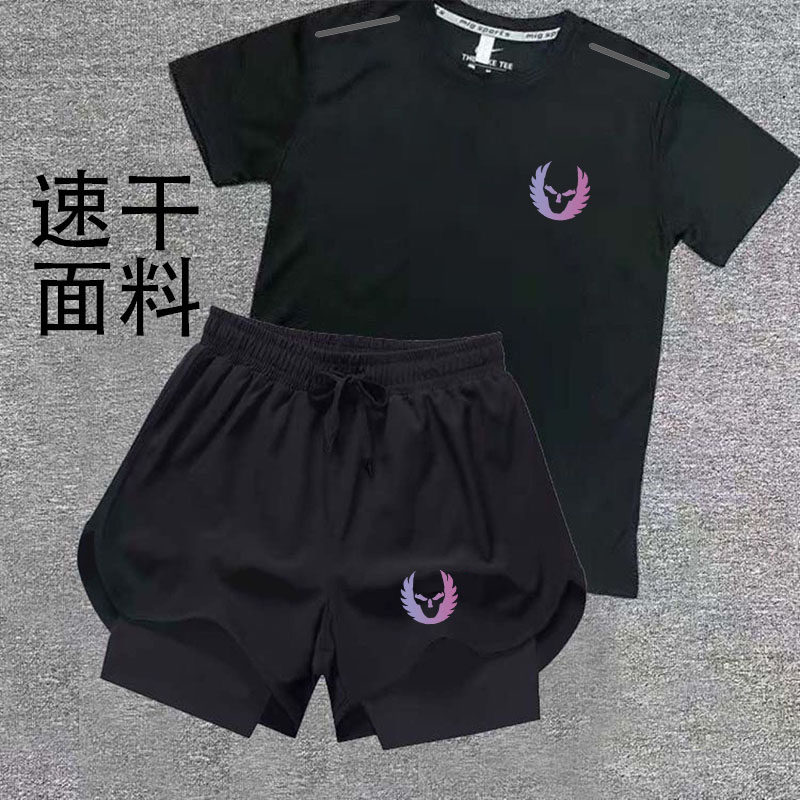 田径速干跑步短袖短裤运动套装