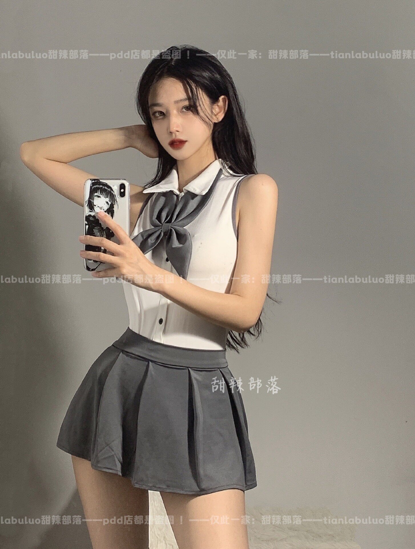 SWEET AND SPICY TRIBES SCHOOL FLOWER SENIOR SISTER GRAY COLLEGE UNIFORM JK BOW SEXY PLEATED UPSKIRT SEXY AND CUTE