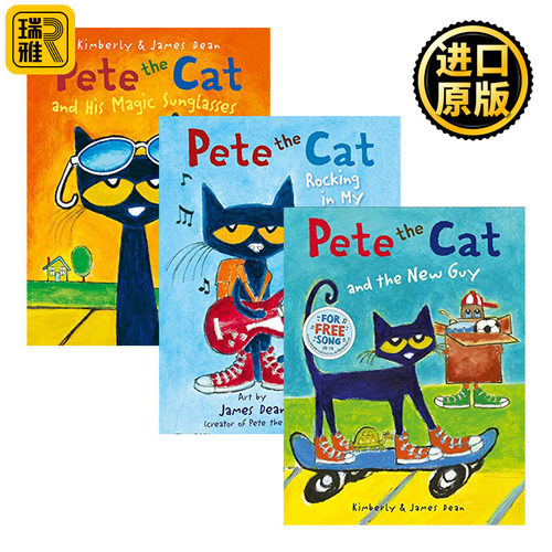 皮特猫故事书3册 英文原版绘本 Pete the Cat Rocking in My School Shoes 好性格养成书 吴敏兰推荐书单 3-6岁儿童英语故事图画书
