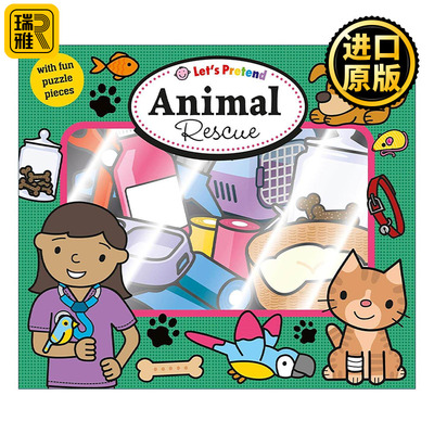 英文原版 Let's Pretend Animal Rescue 小小角色扮演家 动物医生 儿童科普百科翻翻操作纸板书 益智游戏套装 进口英语原版书籍