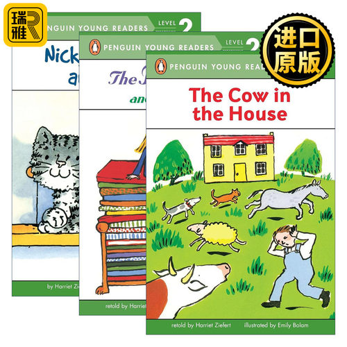 英文原版 Penguin Young Readers Level 2 by Harriet Ziefert系列3册 房子里的奶牛 尼基跳上跳下 豌豆公主 企鹅青少分级阅读2级