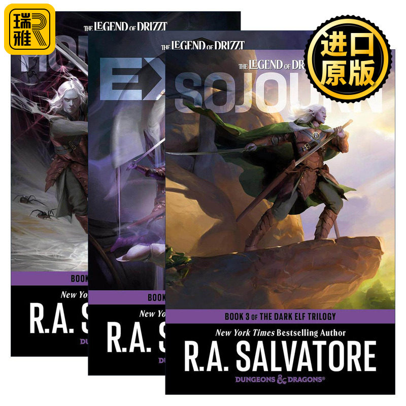 英文原版 The Dark Elf Trilogy 龙与地下城 黑暗精灵三部曲 3册 R.A. Salvatore 故土 流亡 旅居 英文版 进口英语原版书籍