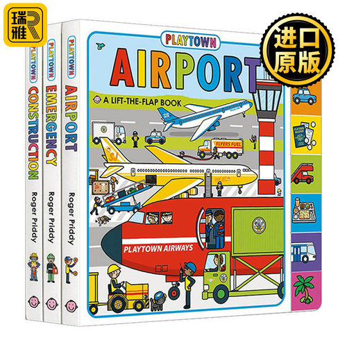 Playtown 玩玩镇系列 建筑 机场 紧急情况 英文原版 儿童纸板翻翻书 幼儿启蒙绘本书籍 Airport/Construction/Emergency