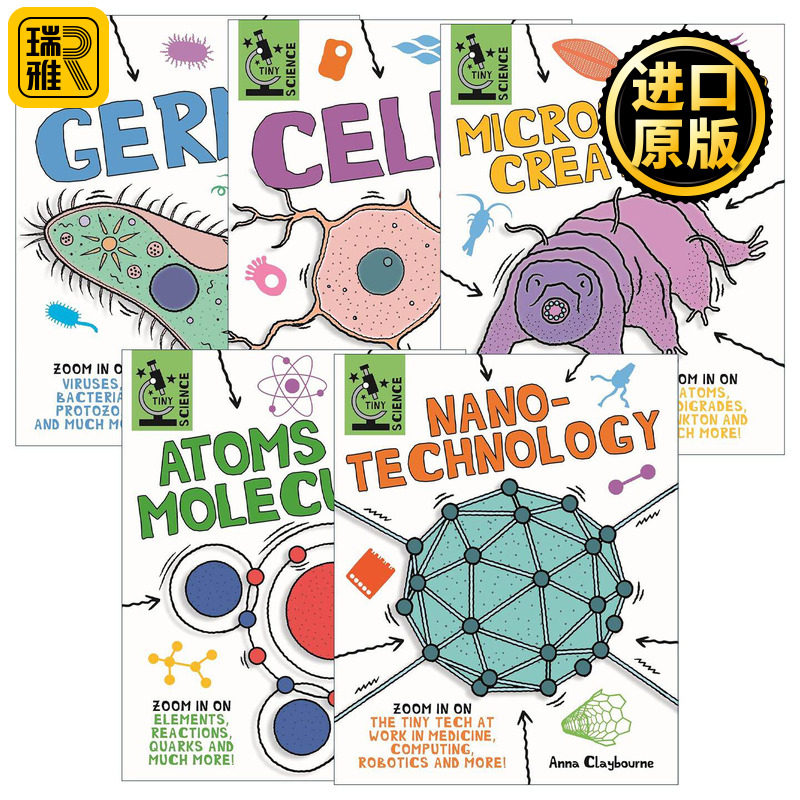 英文原版 Tiny Science 微小科学系列5册 原子和分子 细胞 细菌 微观生物 纳米技术 英文版 进口英语原版书籍