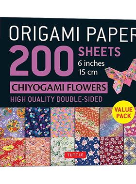 英文原版 Origami Paper 200 sheets Chiyogami Flowers 6