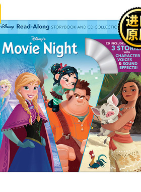 英文原版 Disney's Movie Night Read-Along Storybook and CD Collection 迪士尼3册合集朗读书附CD 冰雪奇缘 海洋奇缘 破坏王