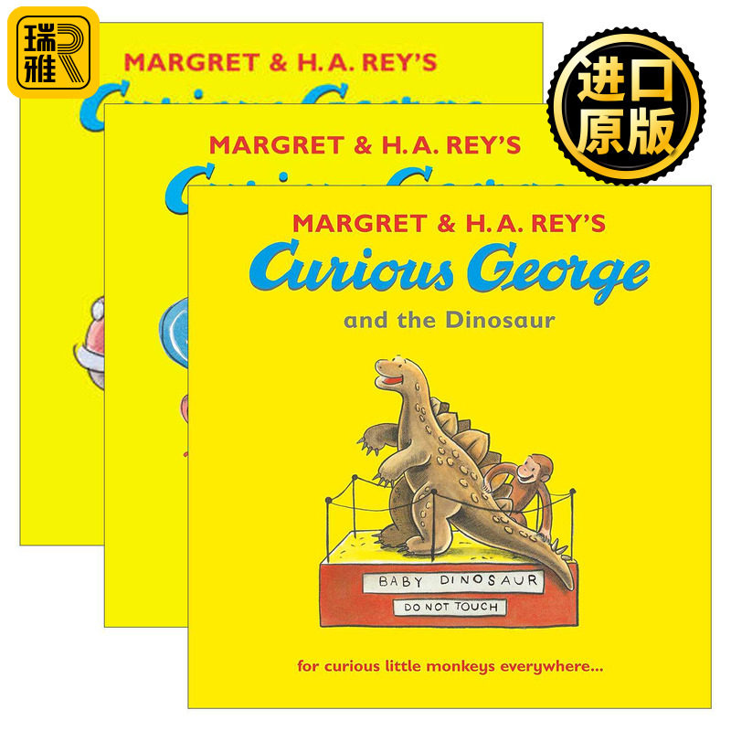 英文原版 Curious George 好奇猴乔治系列3册 儿童趣味图画故事绘本 生日惊喜/恐龙/消防队员 英文版 进口英语原版书籍