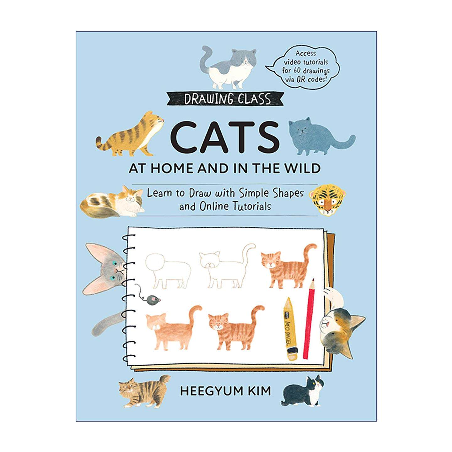 英文原版 Drawing Class Cats at Home and in the Wild 零基础绘画课 用简单形状画出60只家猫与野猫 附视频教程 进口英语原版
