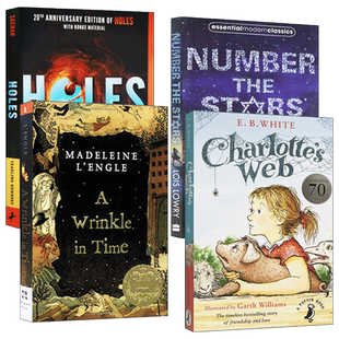 纽伯瑞儿童文学奖4册 英文原版小说 夏洛特的网Charlotte's Web 数星星 别有洞天Holes 时间的皱纹A Wrinkle in Time 进口英语书籍