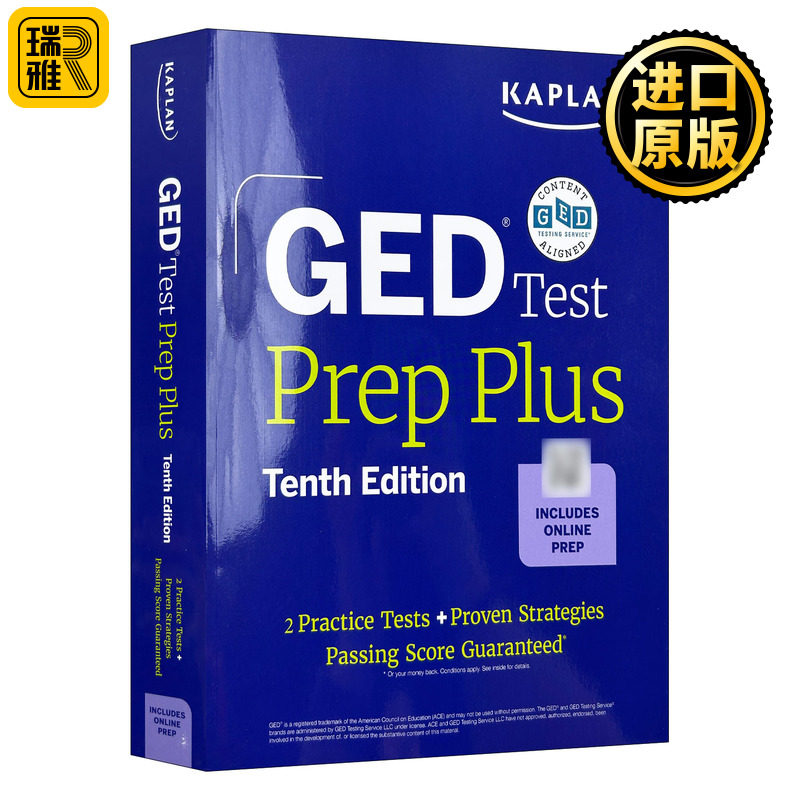 英文原版 GED Test Prep Plus 卡普兰GED考试备考指南 含诊断预测试+2套试题+1千道练习+60小时在线视频教学 进口英语原版书籍